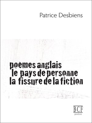 cover image of Poèmes anglais, Le pays de personne, La fissure de la fiction